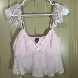 Women's Pink Camisole with Lace Trim
